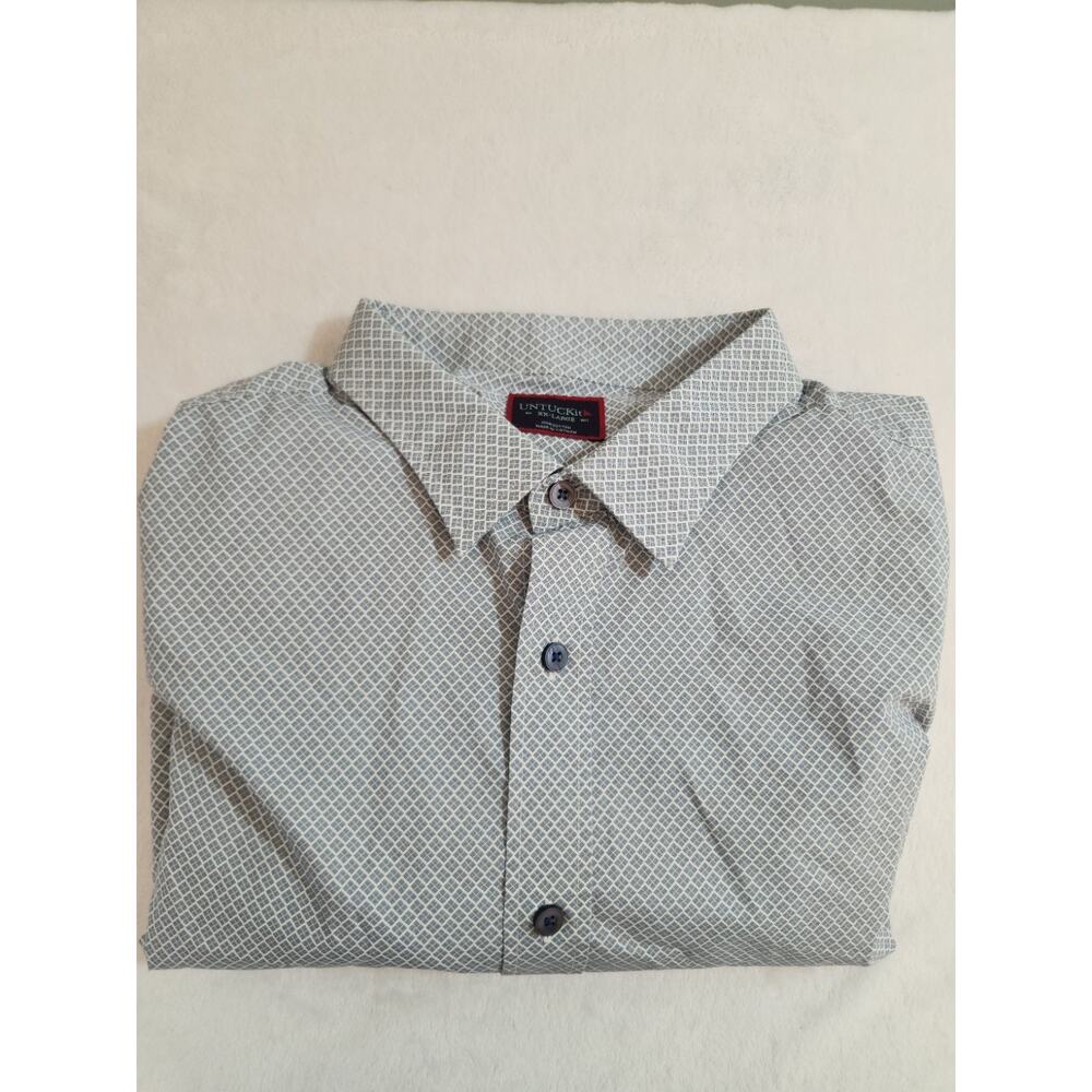 Untuckit 100% Cotton Shirt Mens 2XL Blue Geometric Long Sleeve Preppy Valdonica